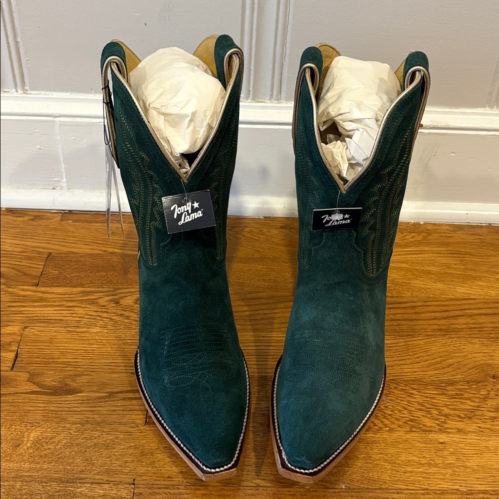 NWT & Box Tony Lama Dark Green Suede Western Boots - Picture 3 of 15
